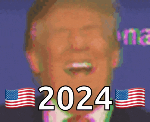 a close up of donald trump 's face with the year 2024 above him