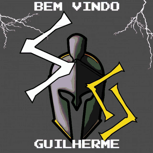 a drawing of a spartan helmet with the words bem vindo guilherme on the bottom