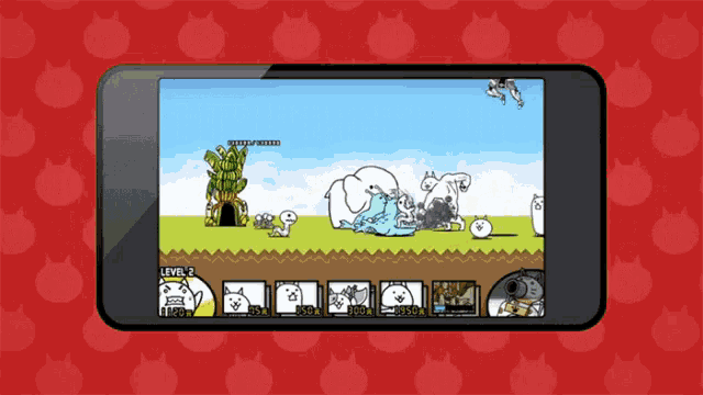 a cell phone screen shows a game with cats on it and says level 2 on the bottom