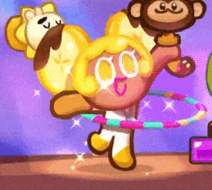 a cookie dough girl is holding a hula hoop in her hand .