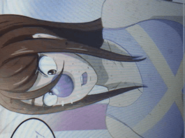 a cartoon of a woman with a purple eye