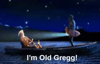 a person in a boat with the words i 'm old gregg below them