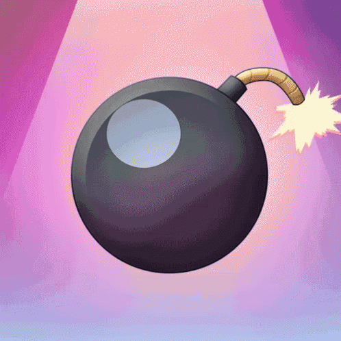 a cartoon bomb with a lit fuse on a pink and purple background