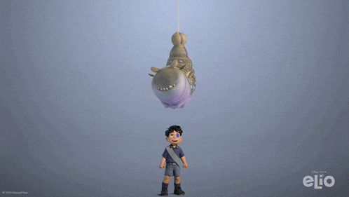 a poster for disney pixar elio with a purple caterpillar on the ground