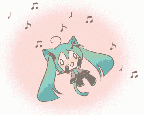 a drawing of a girl with cat ears and music notes