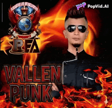a poster for vallen punk with a man wearing sunglasses and a mohawk