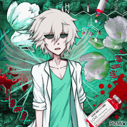 a drawing of a boy with a bottle of love in his hand