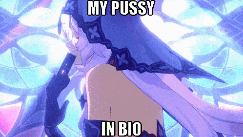 a picture of a girl with the words " my pussy in bio " on the bottom