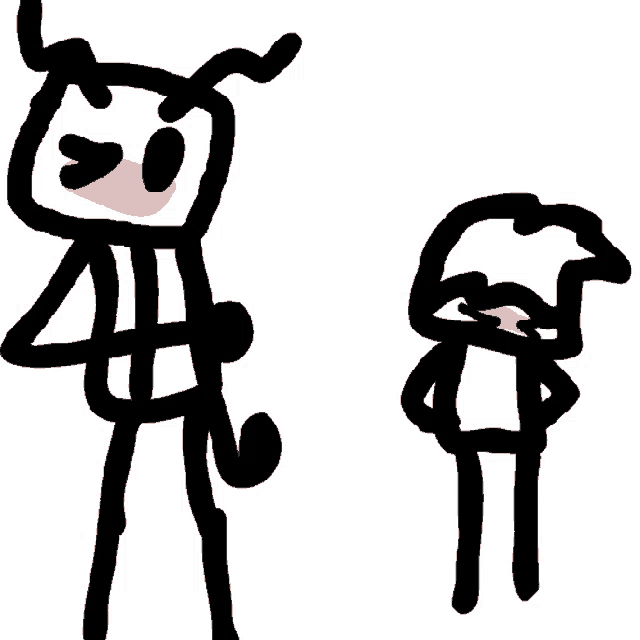 a drawing of two stick figures standing next to each other on a white background