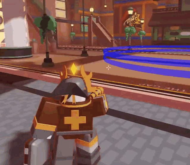a video game character with a crown and a cross on their chest
