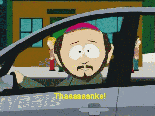 a cartoon character in a car with the word hybrid on the door