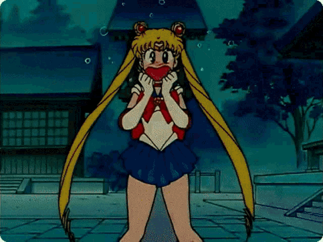 a cartoon of sailor moon eating a candy