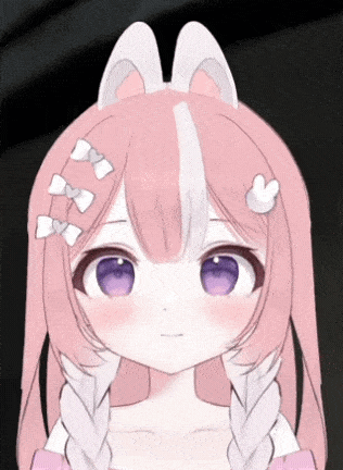 a girl with pink hair and purple eyes has bunny ears