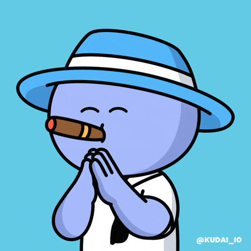 a cartoon drawing of a man wearing a hat and smoking a cigar