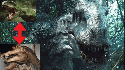 a collage of images of a dinosaur with an arrow pointing up