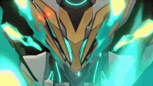 a close up of a robot 's head with glowing lights coming out of it