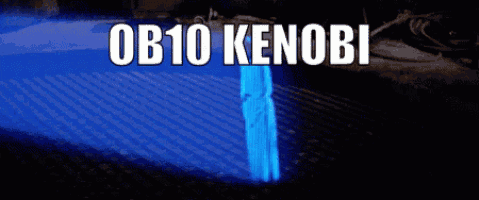 a hologram of obi-wan kenobi is lit up in blue