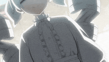 a drawing of a girl in a white dress with ruffles and buttons