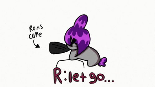 a drawing of a bird with purple hair and the words " r let go " below it
