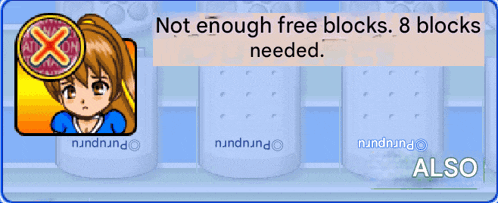 a screenshot of a game that says not enough free blocks 8 blocks needed also