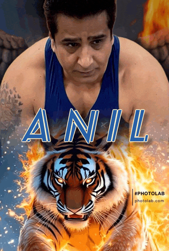 a man in a blue tank top with the name anil written on it