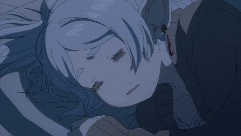 a drawing of a girl with white hair laying down