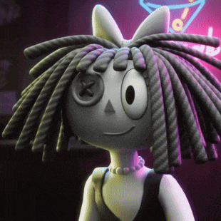 a cartoon character with dreadlocks and a button in her eyes