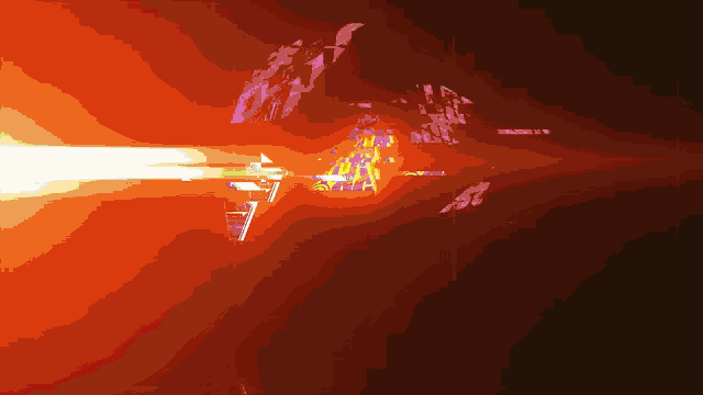 a computer generated image of a space ship with a bright orange light coming out of it