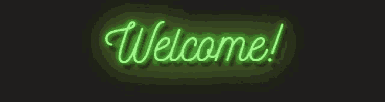 a neon sign that says welcome on a dark background