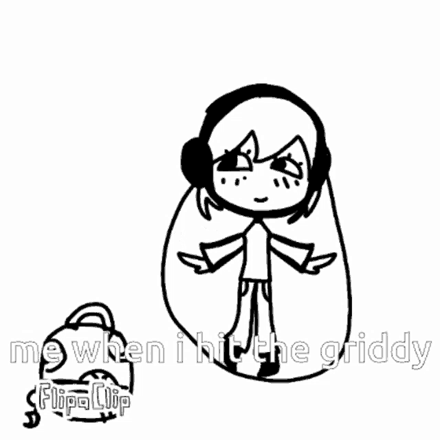 a black and white drawing of a girl wearing headphones jumping a jump rope