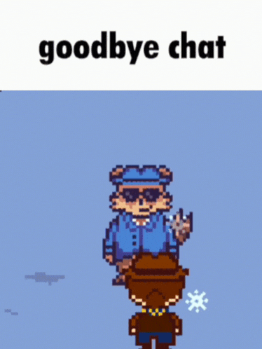 a video game character says goodbye chat while another character looks on