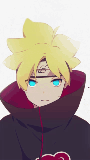 a drawing of a boy with blue eyes and a headband with a circle on it
