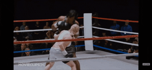 a woman in a boxing ring with the word movieclips on the screen
