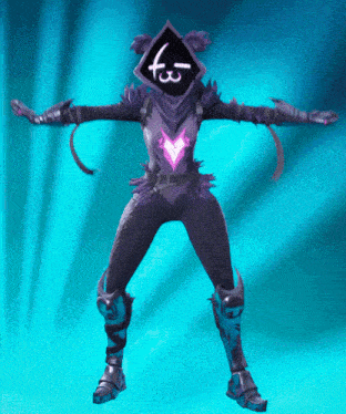 a video game character is dancing with a purple heart and the number 3 on her head