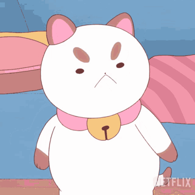 a cartoon cat with a bell around its neck and a netflix logo in the corner