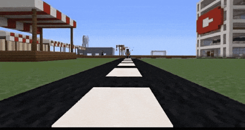 a video game scene with a red and white striped canopy