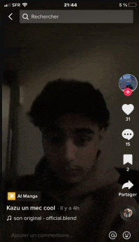 a screenshot of a man 's face on a phone with a search bar at the top