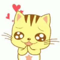 a cartoon cat is holding a red heart in its paws .