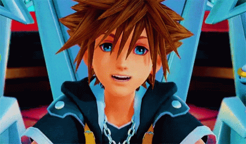 sora from kingdom hearts is sitting on a throne in a video game and smiling .