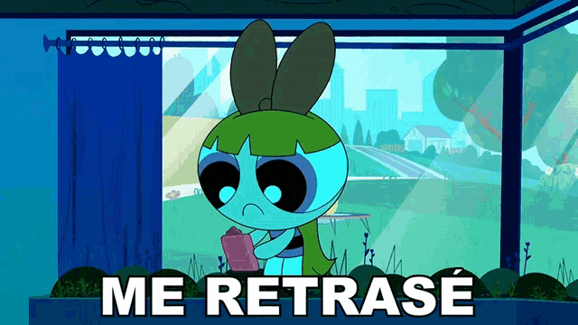 a cartoon character with the words me retrase on the bottom right