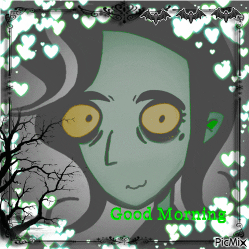 a picture of a cartoon character with the words good morning written on it
