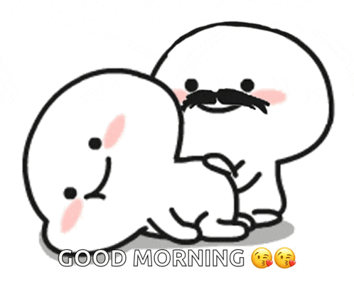a couple of cartoon characters are hugging each other and the words good morning are below them