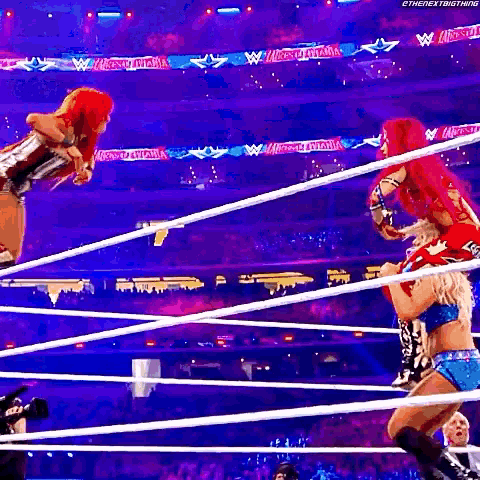 a group of women are wrestling in a ring .