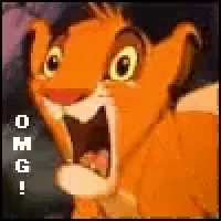 simba from the lion king is making a funny face with his mouth open and the words omg written below him .