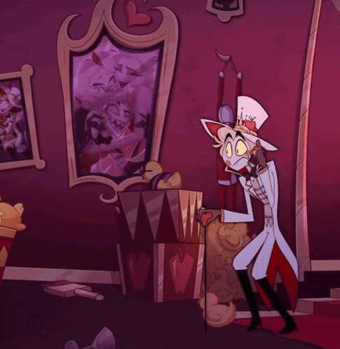 a cartoon character is standing in front of a mirror with a heart on it