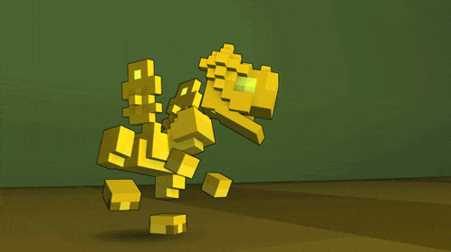 a cartoon drawing of a golden statue with wings on a green background