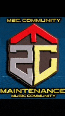 a logo for m2c community maintenance music community on a blue background