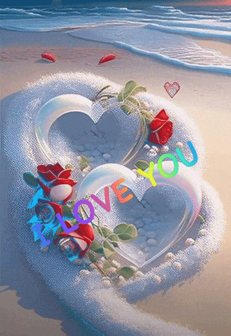 two hearts on a beach with the words " i love you " written on it