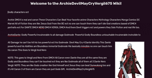 a welcome to the archie devilmaycry vergil675 wiki page