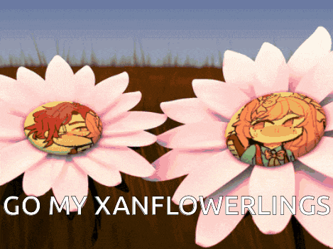 a cartoon drawing of two flowers with the words go my xanflowerlings